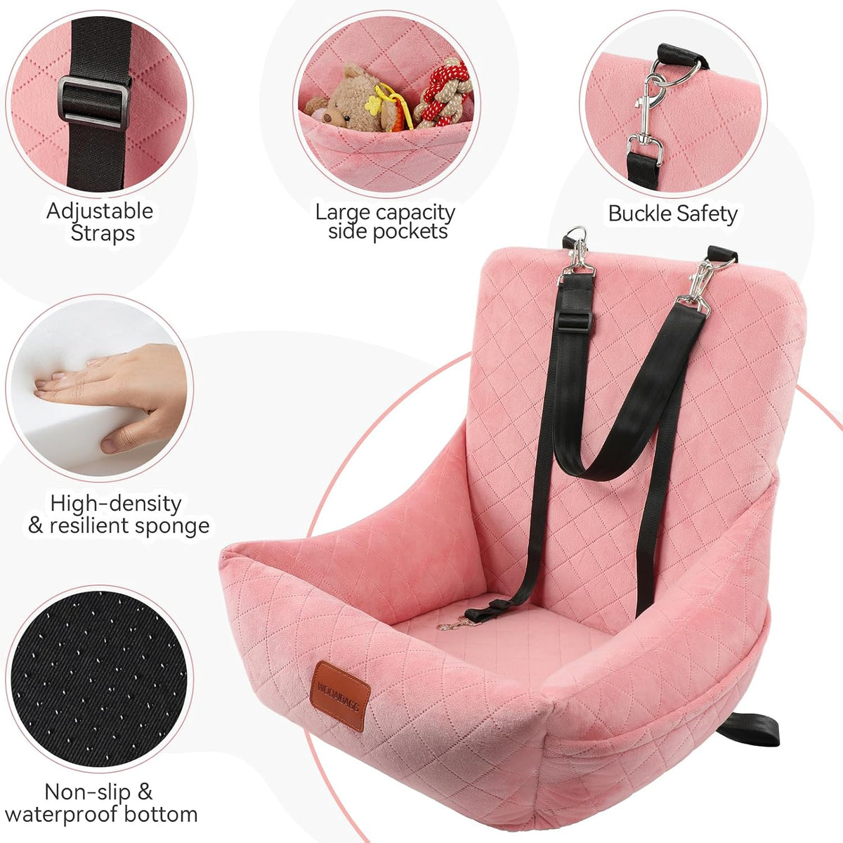 WOOAIDAGG Dog Car Seat for Small Dogs, Ultra-Soft Fabric - Pink - image 3