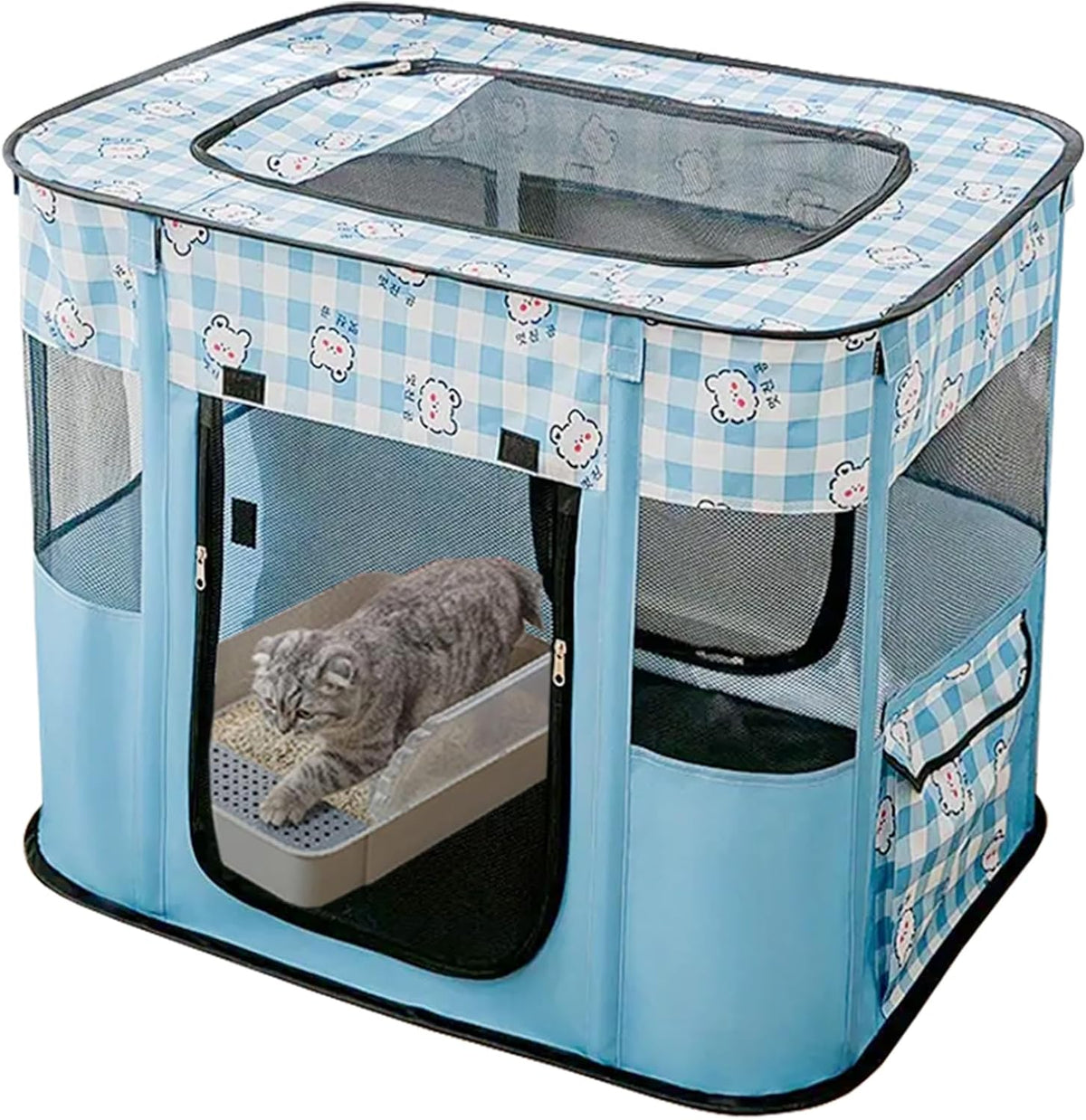 Foldable Pet Cat Playpen, Indoor Cat cage Crates S - Blue / Medium（31.5"L x 23.6"W x 21.7"H）