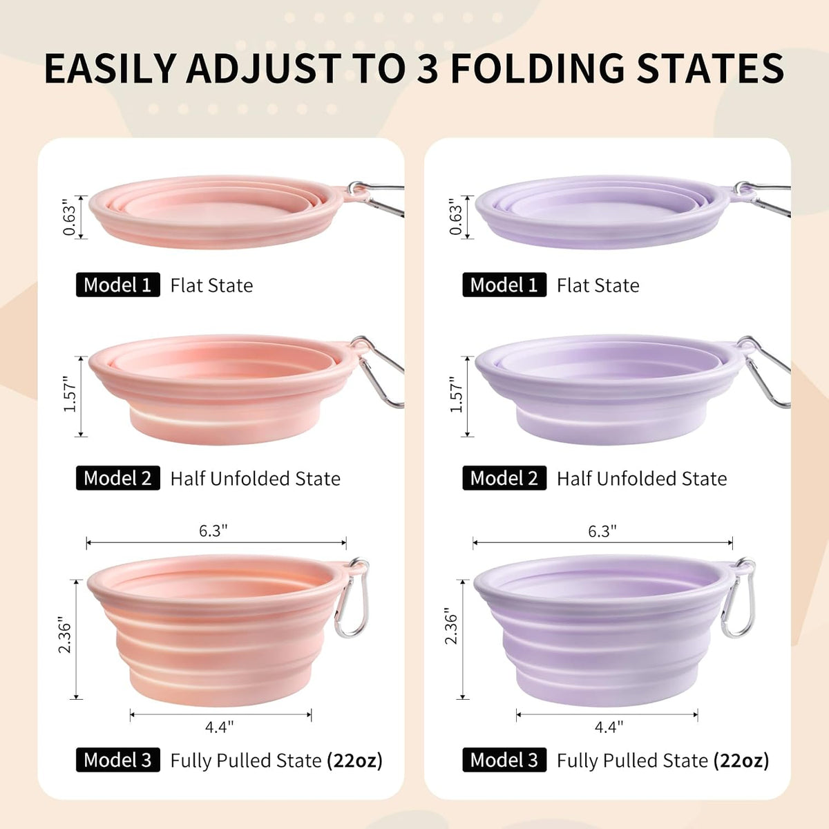Collapsible Dog Bowls 2-Pack - 22 OZ Macaron Pink and Violet - image 4