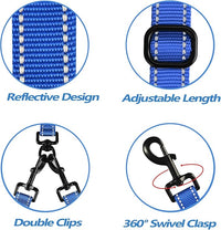 PetBonus Double Dog Leash, No Tangle Dual Leash, Reflective Walking Training Lead, 4 Comfortable Padded Handles for 2 Dogs with Collapsible Bowl and Waste Bags (Blue, Large)