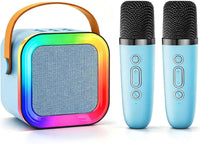 Mini Kids Karaoke Machine Ages 3-12 - Blue - 2 Mics