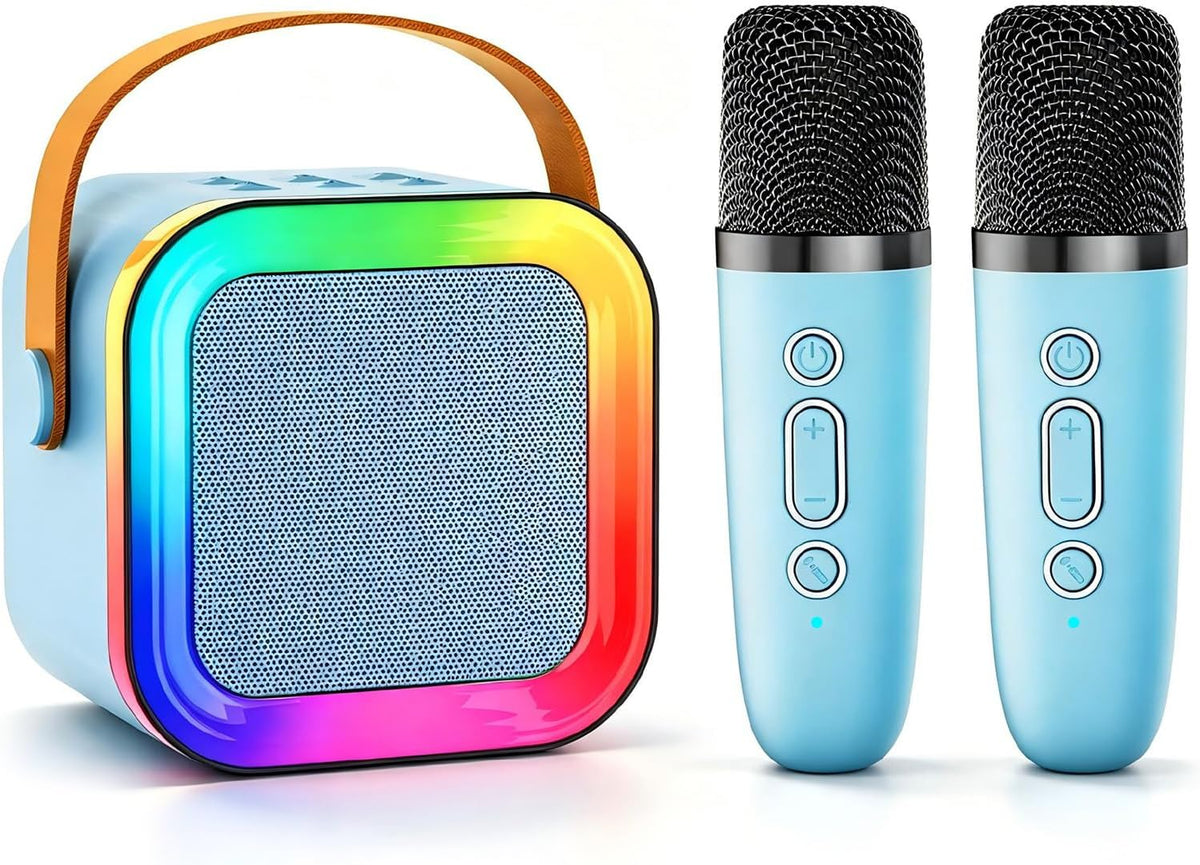 Mini Kids Karaoke Machine Ages 3-12 - Blue - 2 Mics