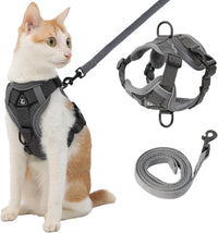 Cat Harness and Leash, Reflective Cat Harness Escape Proof for Walking, Adjustable Kitten Harness - Small / Grey