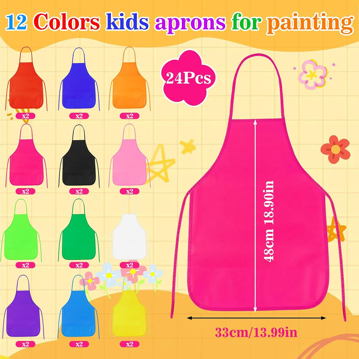 PLULON kids painting aprons in 12 bright colors with ties - view 7