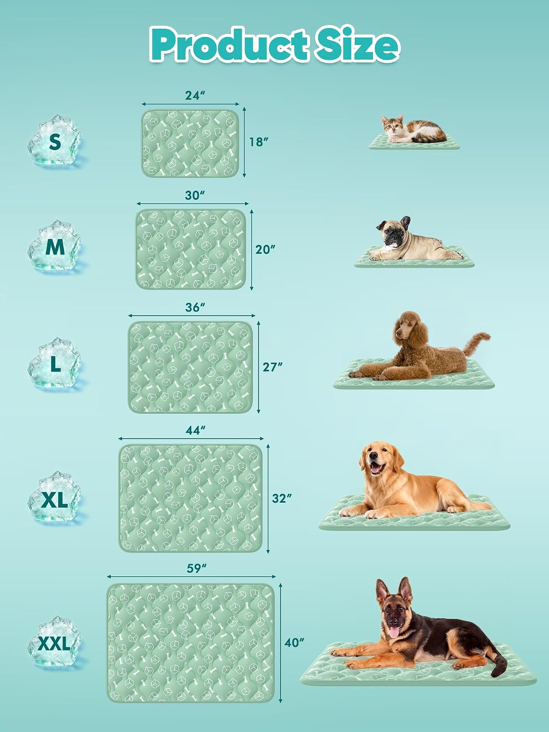 Dog Cooling Mat 2.0, Ocean Blue - XX-Large / Green - image 2