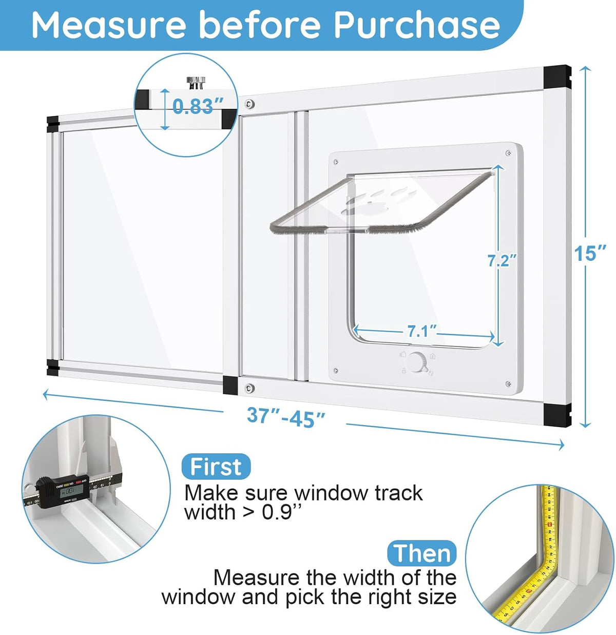 Sliding Cat Door for Window, Fits 32"-37" Width Window - White / Fit Window: 37"-45" Width - image 2
