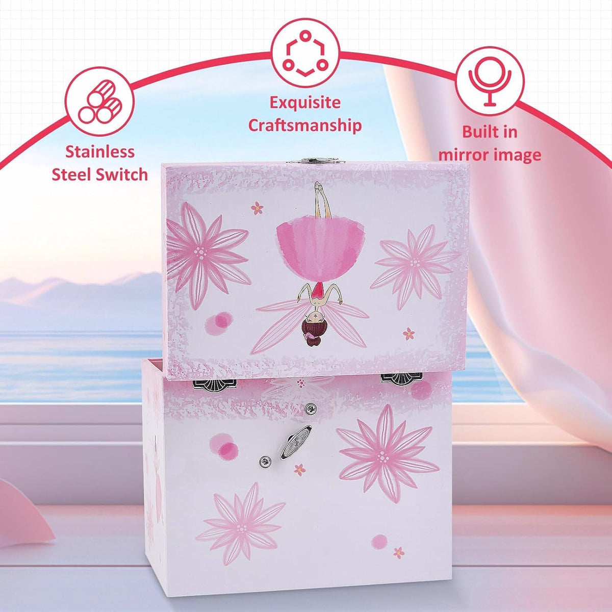 TAOPU ballerina musical jewelry box for girls with spinning dancer and two drawers - view 8
