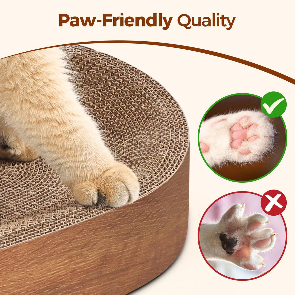 ComSaf Cat Scratcher Bed, Oval Cardboard Scratching Board for Indoor Cats – Essentials for Cats - Walnut Color - image 4