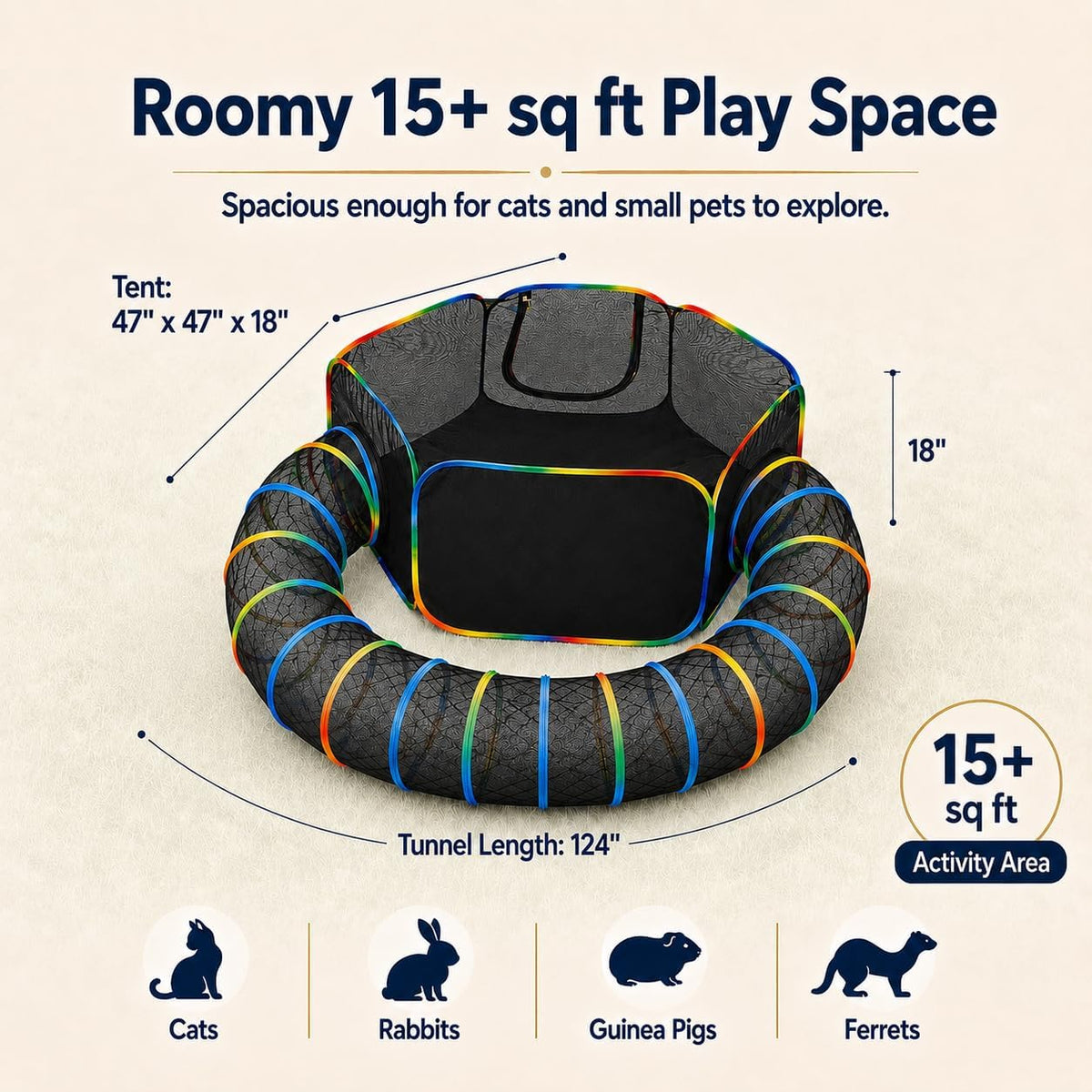 Portable Cat Enclosure, Foldable Playpen for Indoor Cats - Tent + Circle Tunnel (Pack of 2) - image 3