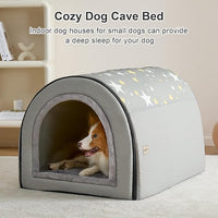 Jiupety 2 in 1 Dog House Indoor, Comfy Cave Bed Covered Dog Bed, Portable House for Medium and Large Dogs, 2XL(35"×27"×26"), Up to 70 Lb, Grey