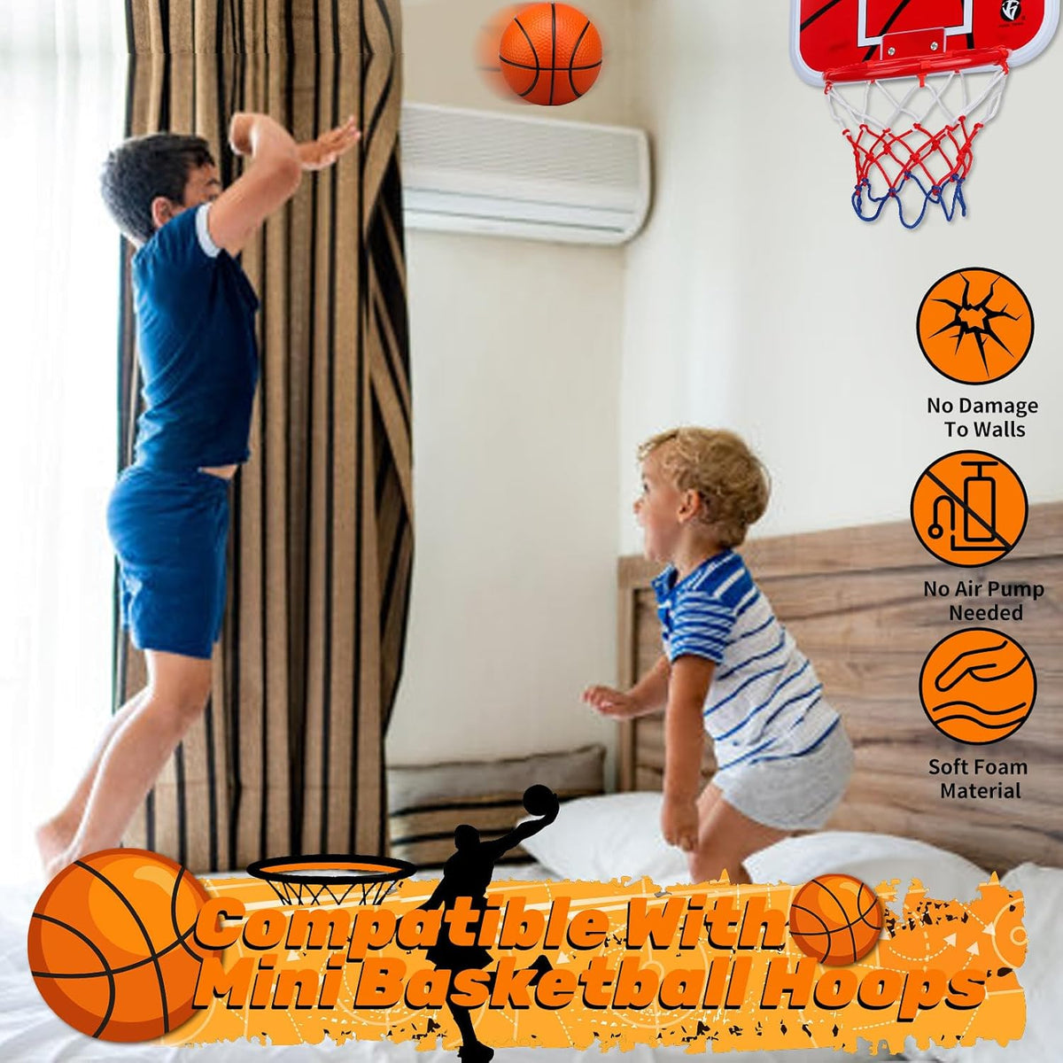 Amarlozn 5" Mini Foam Basketball Set, Ideal for Kids, Toddlers - Orange - image 3