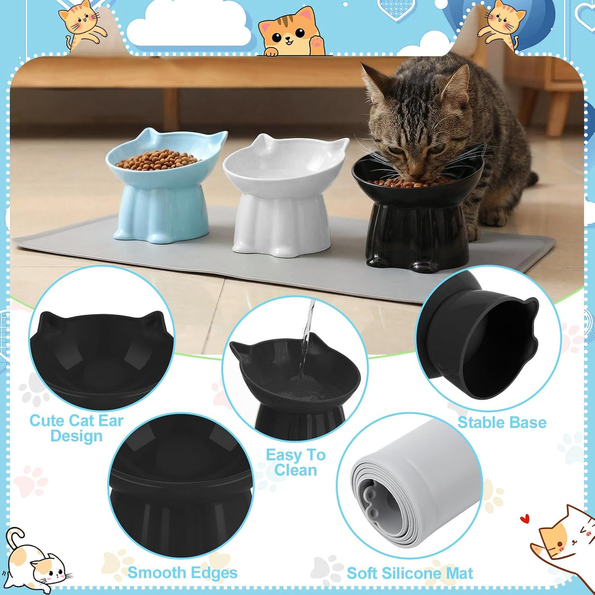 3 Pcs Raised Cat Bowl 15° Elevated Cat Food Bowl Tilted Cats Bowls - Blue, Black, White - image 3
