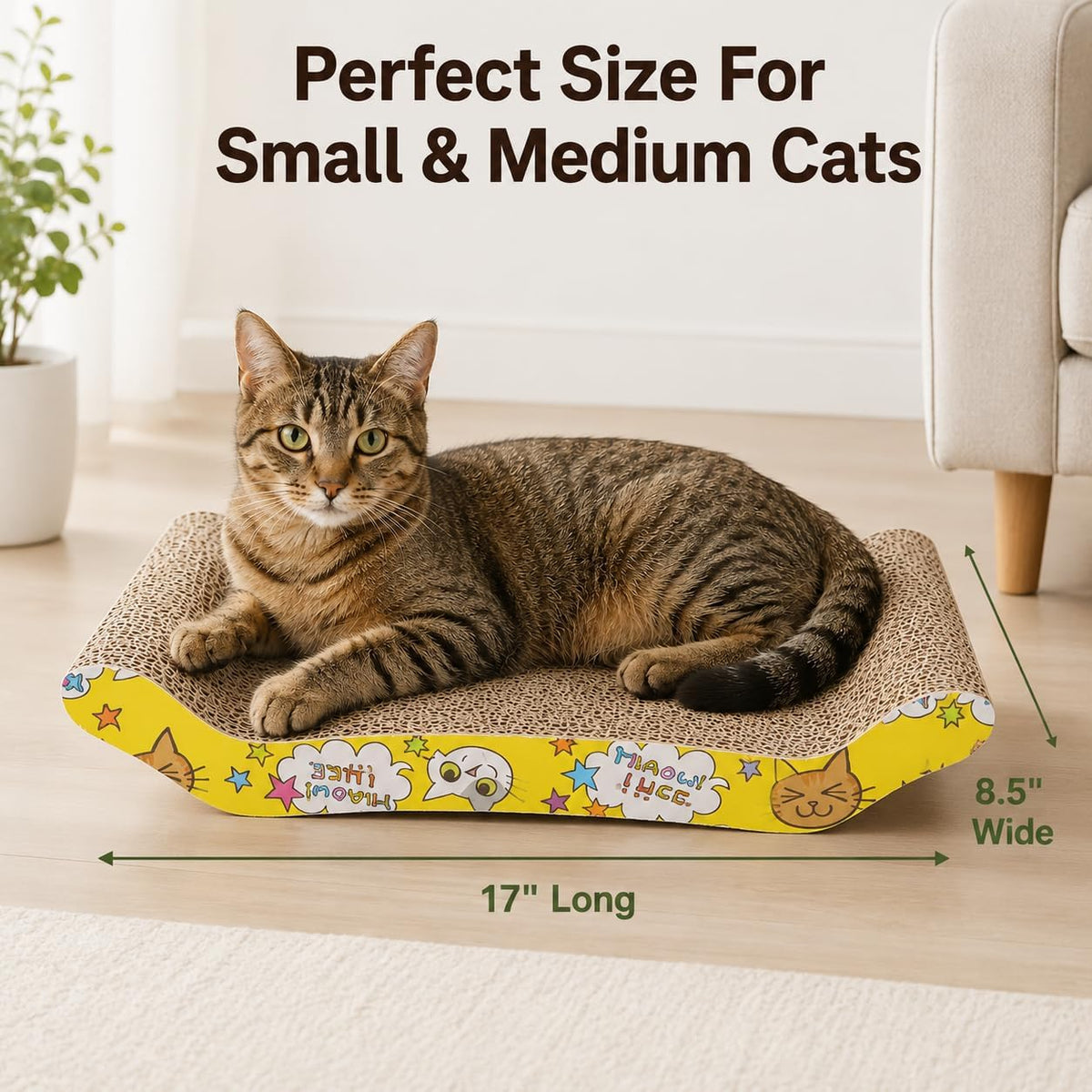Wave Cardboard Cat Scratcher 2 Pack, 17"x8.5" Curved Cat Lounge – Essentials for Cats - image 2