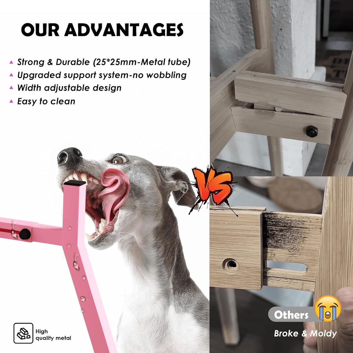 Dog Bowl Stand for Medium Large Dogs - 1 Pack - Pink, Square / Height: 11", Width: 7-10.6" - image 4