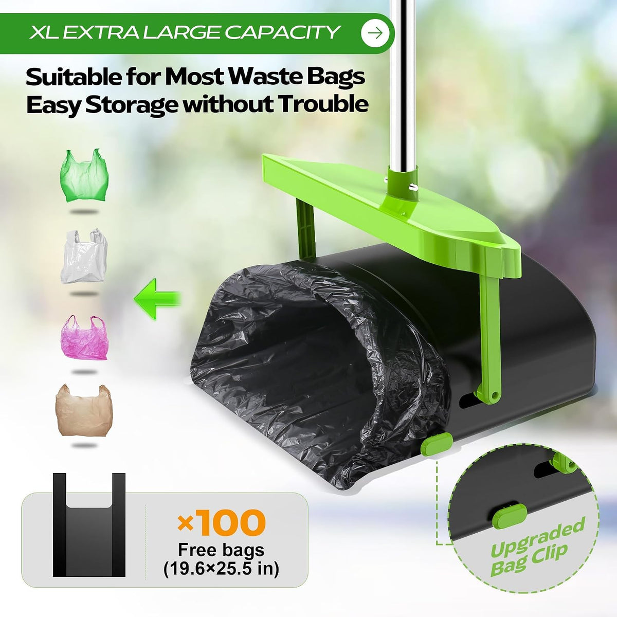 UPSKY 33.4" Dog Pooper Scooper Swivel Bin & Rake Kit with 100 Waste - A-Green - image 3