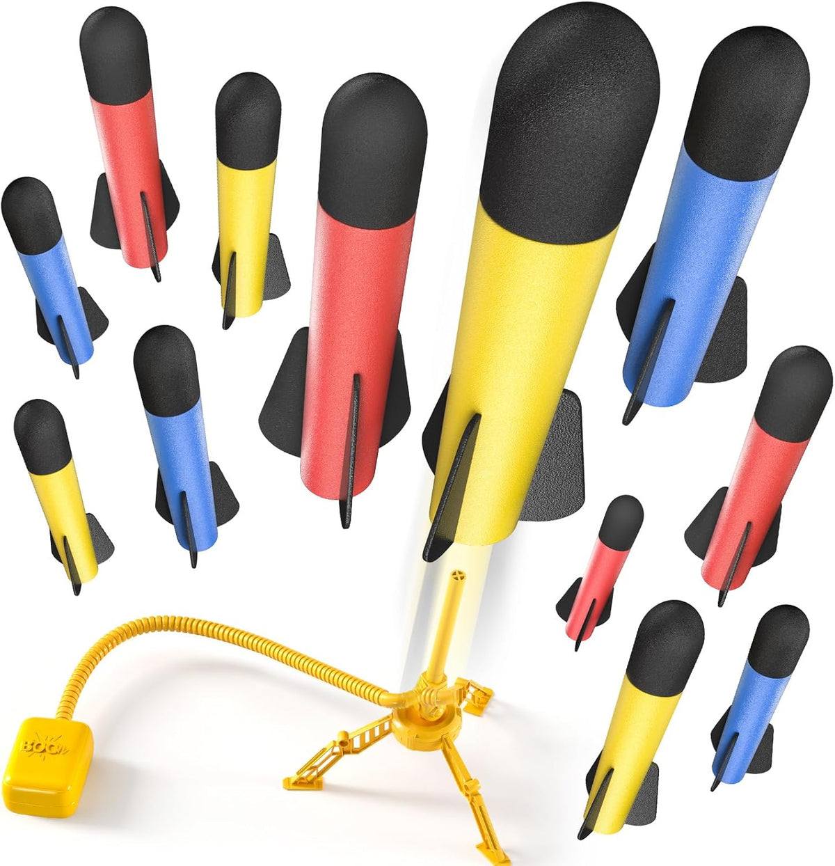 TEMI Rocket Launcher for Kids, 12 Foam Rockets and Launcher Pad - 12 Rockets -Toy Rocket Launcher