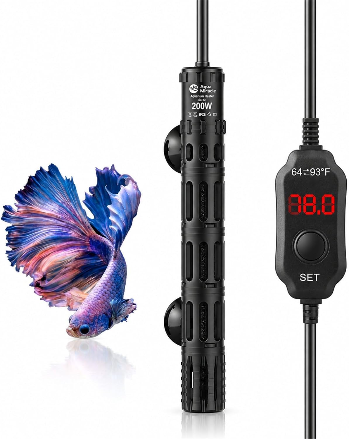 AquaMiracle Aquarium Heater Dry-Run Auto Power-Off & Overheat - For 20-40 Gal Aquariums