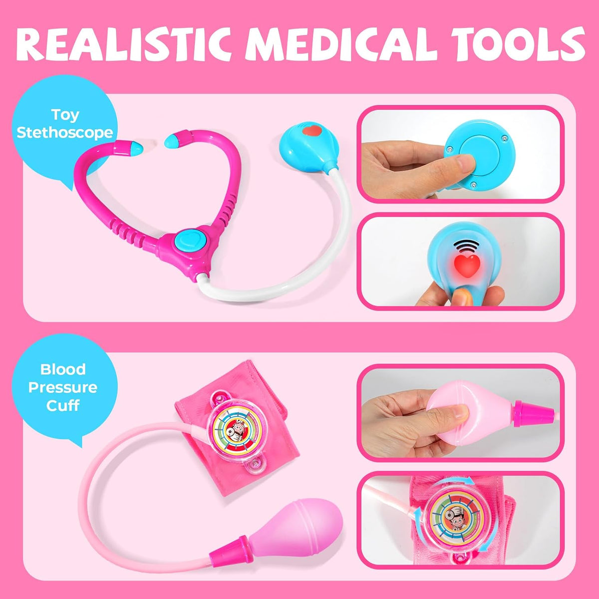 ULOVEME doctor kit for kids with light and sound tools and a fuchsia carry bag - view 9