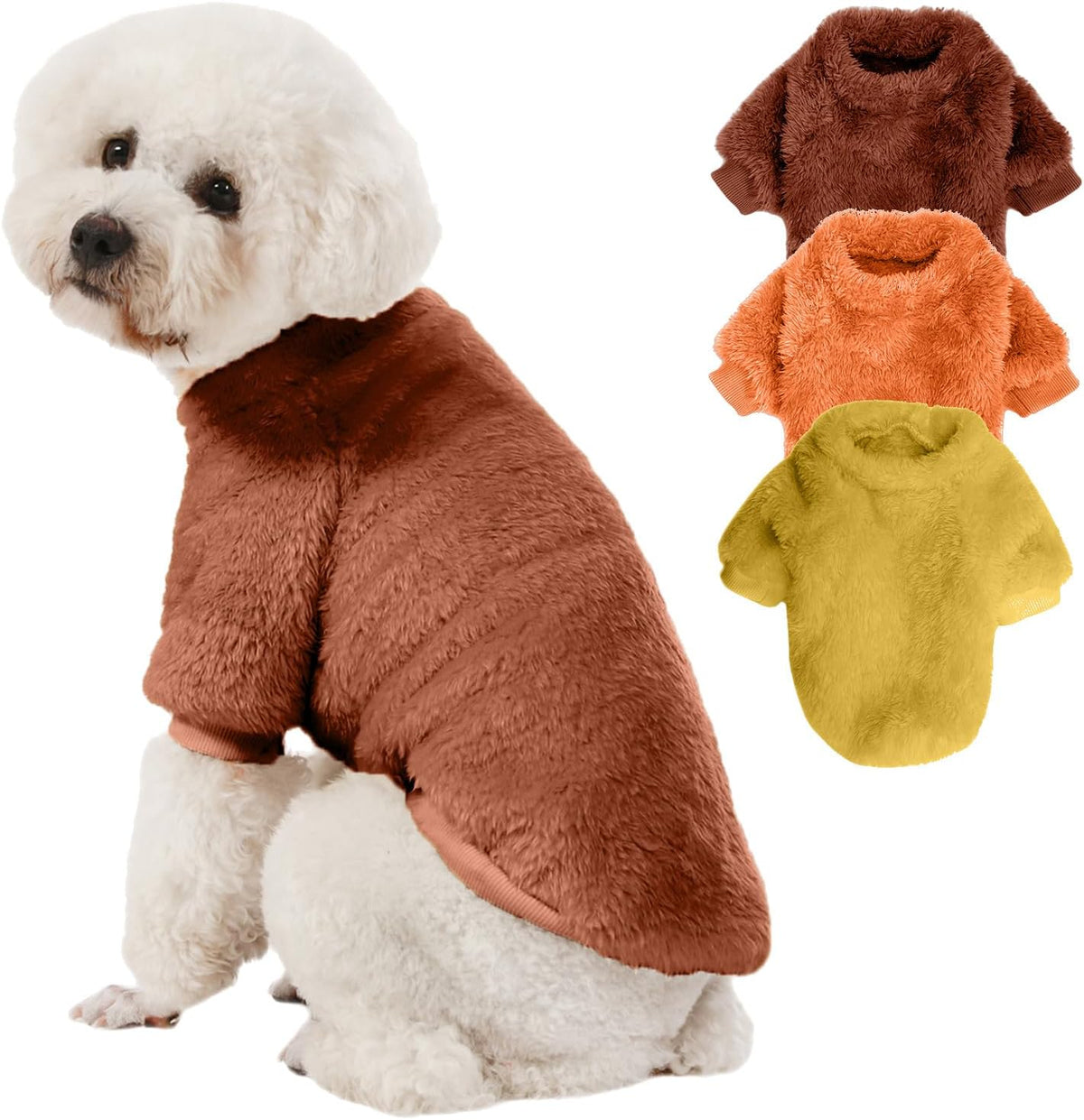 3 Pack Dog Sweaters, Dog Clothes for Small Dogs Girl Boy – Essentials for Dogs - Small / Orange+Coffee+Yellow