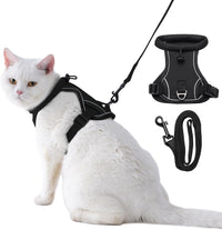 Dotoner Escape Proof Cat Harness and Leash Set Adjustable Soft Mesh - Black / Medium