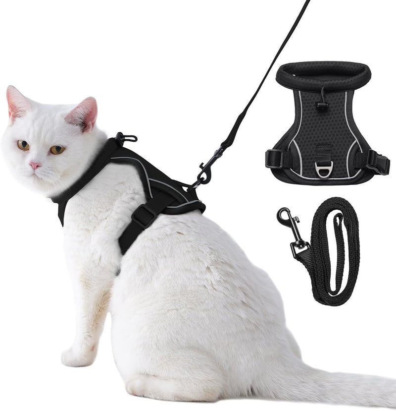 Dotoner Escape Proof Cat Harness and Leash Set Adjustable Soft Mesh - Black / Medium