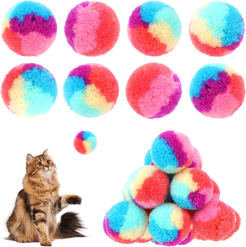 KALIONE 30 Pcs Soft Plush Cat Ball 1.2-inch Rainbow Cat Toy Balls