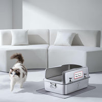 XL Metal Cat Litter Box with Lid – Non-Stick, Odor Control, Stainless Steel, Rust-Resistant, High-Sided – Easy to Clean with Handles, No-Slip Base, Leak-Proof Seal, 5 Clips, Cleaning Tracker