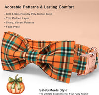 Green Dog Collar with Bow Tie, Christmas Bowtie Dog Collar M – Essentials for Dogs - S / B-Orange Green Plaid - image 3