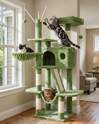 Hey-brother Cat Tree Tower with Padded Platform Bed, Hammock - 53 Inch / Green