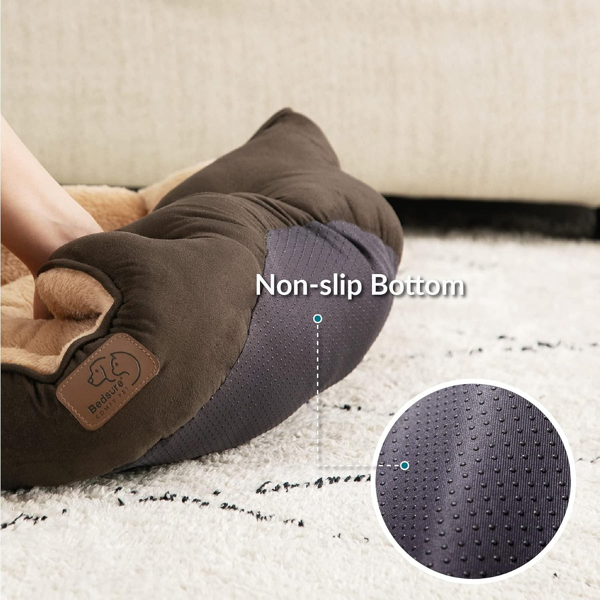 Bedsure Small Dog Bed Washable, Round Cat Beds for Indoor Cats - 25"L x 21"W x 8"Th / Brown - image 4