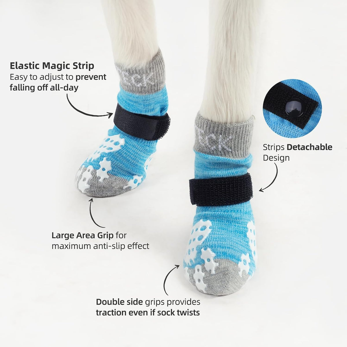 PUPTECK Anti-Slip Dog Socks with Double Sides Grips for Small Medium - Blue / Small (4 Count) - image 2