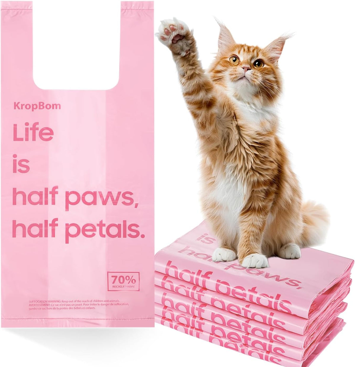 125 Count Cat Poop Bags with Handles - Cherry Blossom / 125 Count / Medium-14.5"x6.6"
