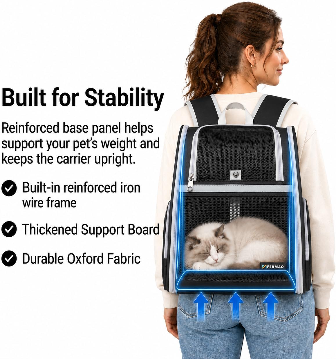 Cat Backpack Carrier for Small Dogs and Medium cat Puppy Kitten Bunny - Black / 12.9"L x 10.6"W x 15.5"H - image 3