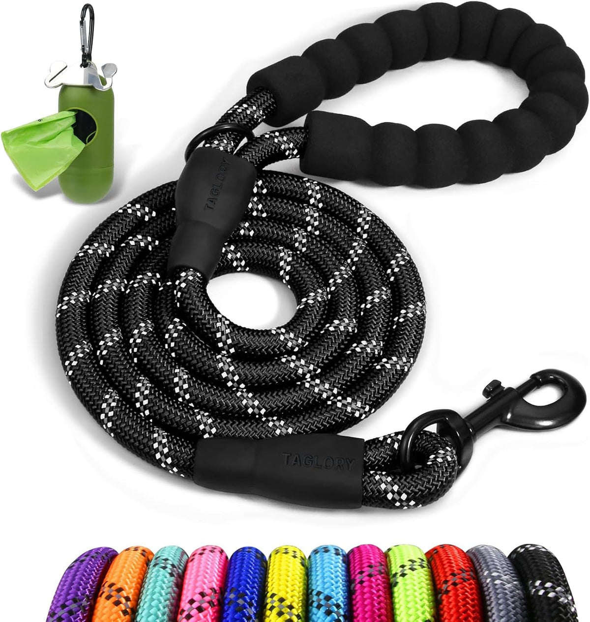 Taglory Rope Dog Leash for Medium Large Dogs - 1/2" x 6 FT (20~120 lbs.) / Black