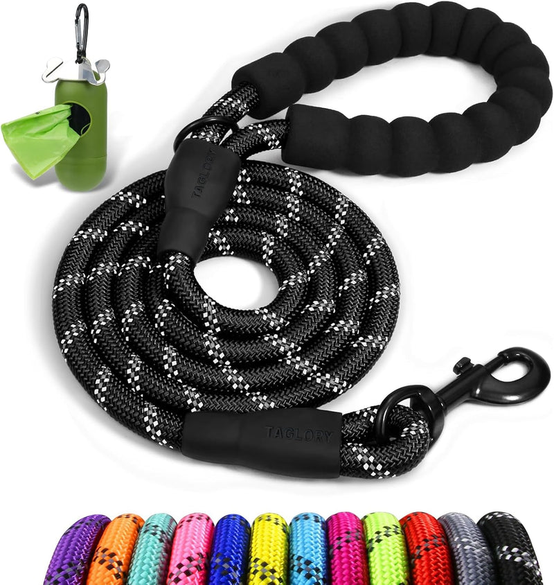 Taglory Rope Dog Leash for Medium Large Dogs - 1/2" x 6 FT (20~120 lbs.) / Black