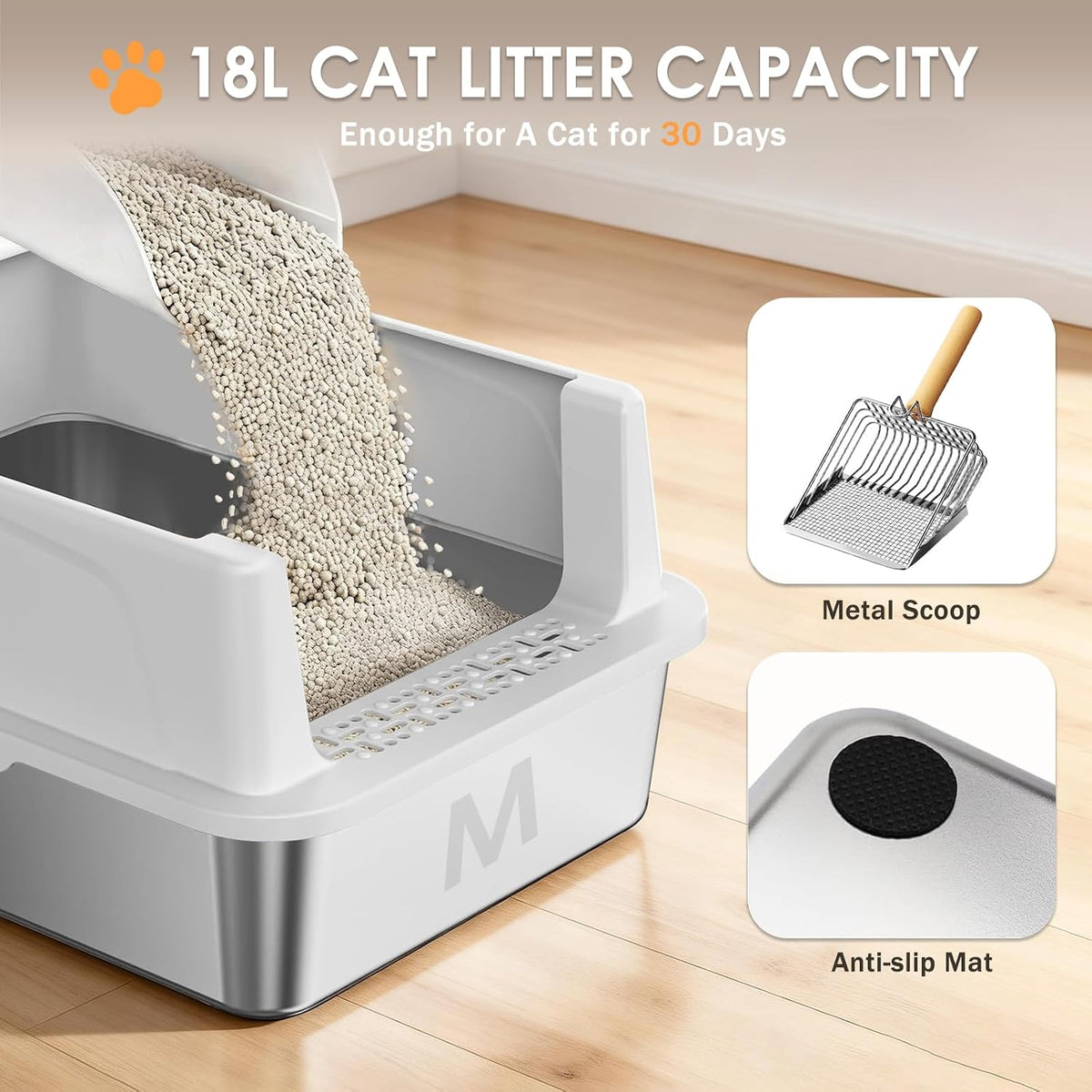 Stainless Steel Litter Box - Light Gray / 17.4'' x 13.5'' x 8.5'' - image 2