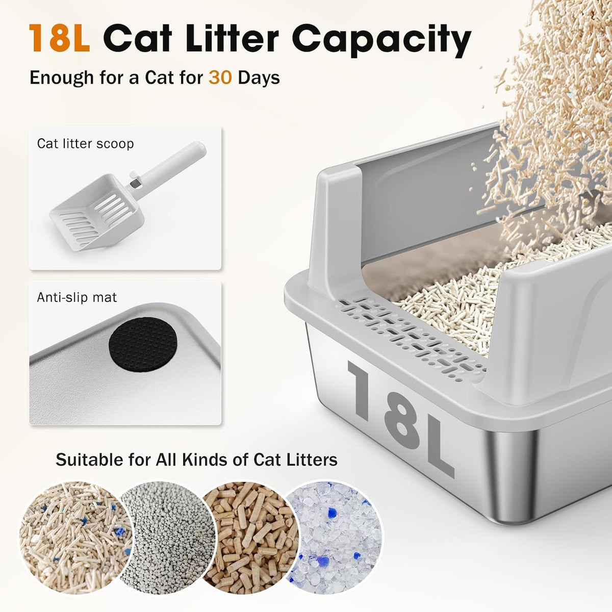 2PACK Stainless Steel Litter Box - Silver Grey / M - image 3