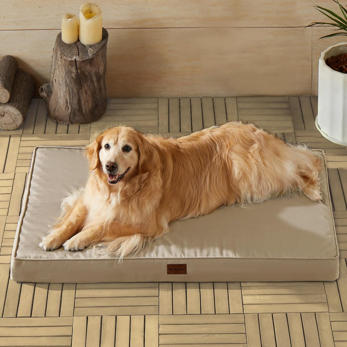 BFPETHOME Outdoor Waterproof Dog Bed for Large Dogs - Beige / 42.0"L x 30.0"W x 4.0"Th