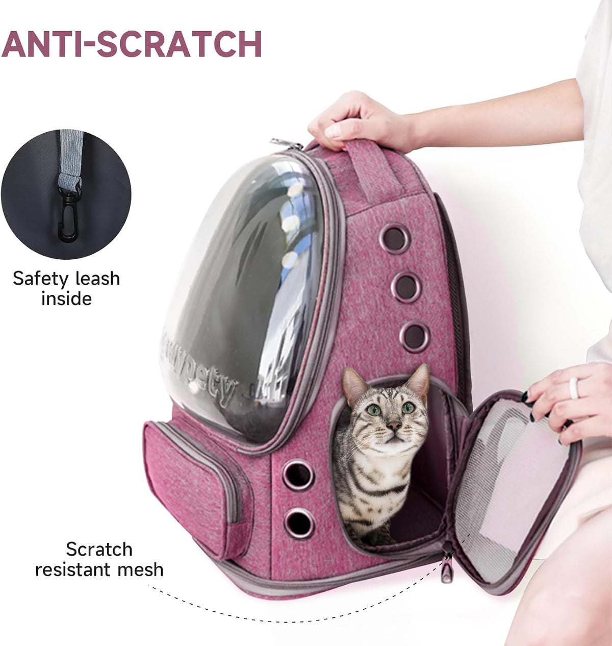 Cat Backpack Carrier, Breathable Cat Carrier Large Space Bubble Pet Backpack for Kitty Small Dog up - Pink - image 4