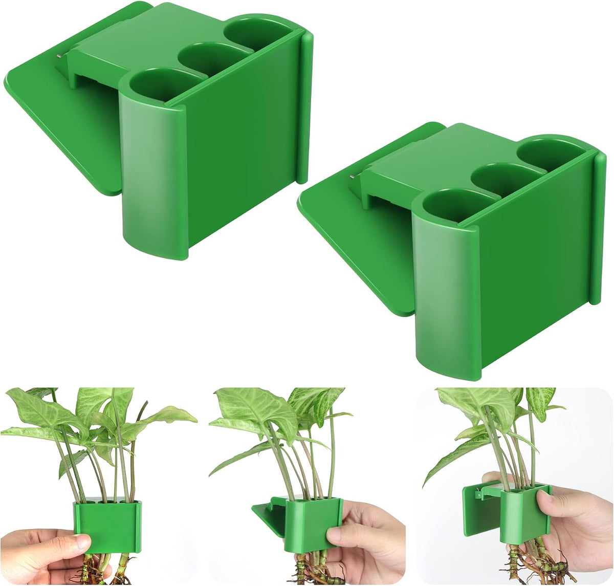 3 Holes Upgraded Aquatic Plant Cup Aquarium Plant Holder for Tank - Green 2 Pcs