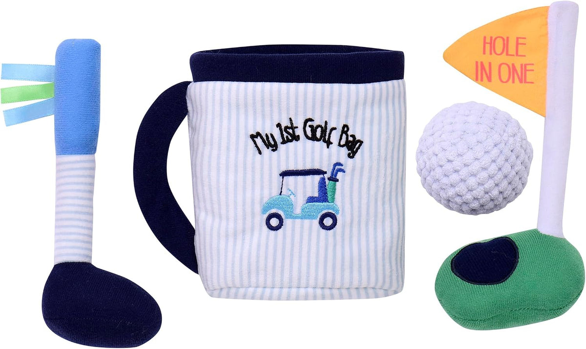 Baby Starters My First Golf plush play set in blue stripe with fabric bag, club, ball and flag - view 12