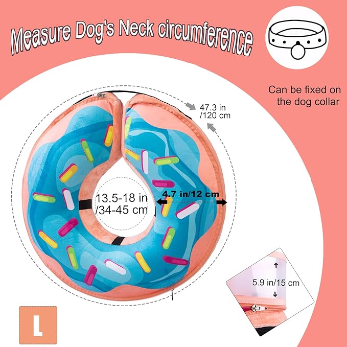 Inflatable Dog Cone Collar with Enhanced Anti-Licking, Soft Neck Donut for Dogs Cats, Recovery Pet Cone Collar After Surgery for Large Medium Small Dogs (Donut Blue, Large)