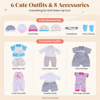 BABESIDE baby doll clothes set with 6 outfits, hats, pants, headband and socks for 12-15 inch dolls - view 4