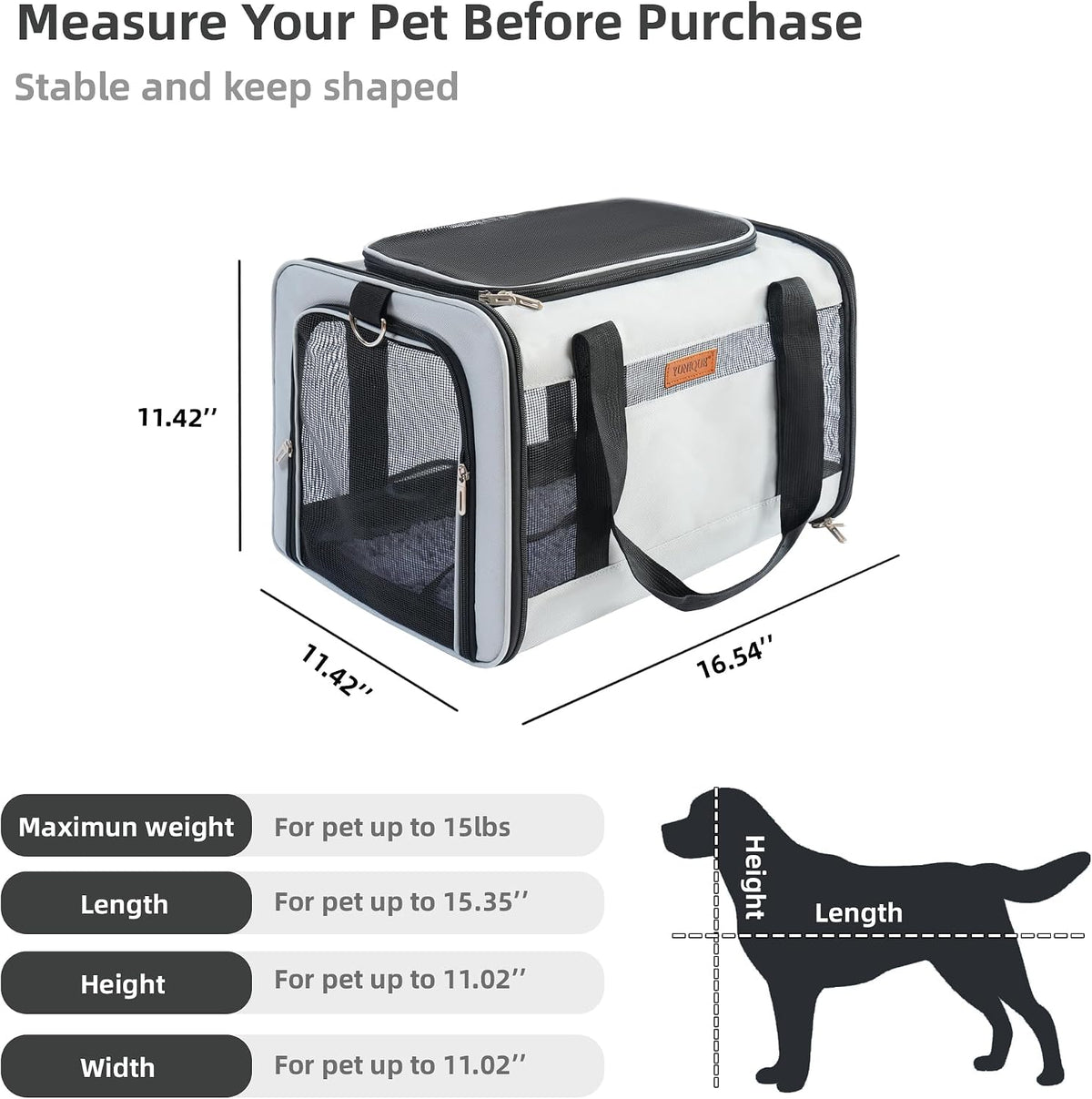 YUNIQUE Soft-Sided Cat & Dog Carrier for Pets Up to 15 Lbs - lightgrey - image 2