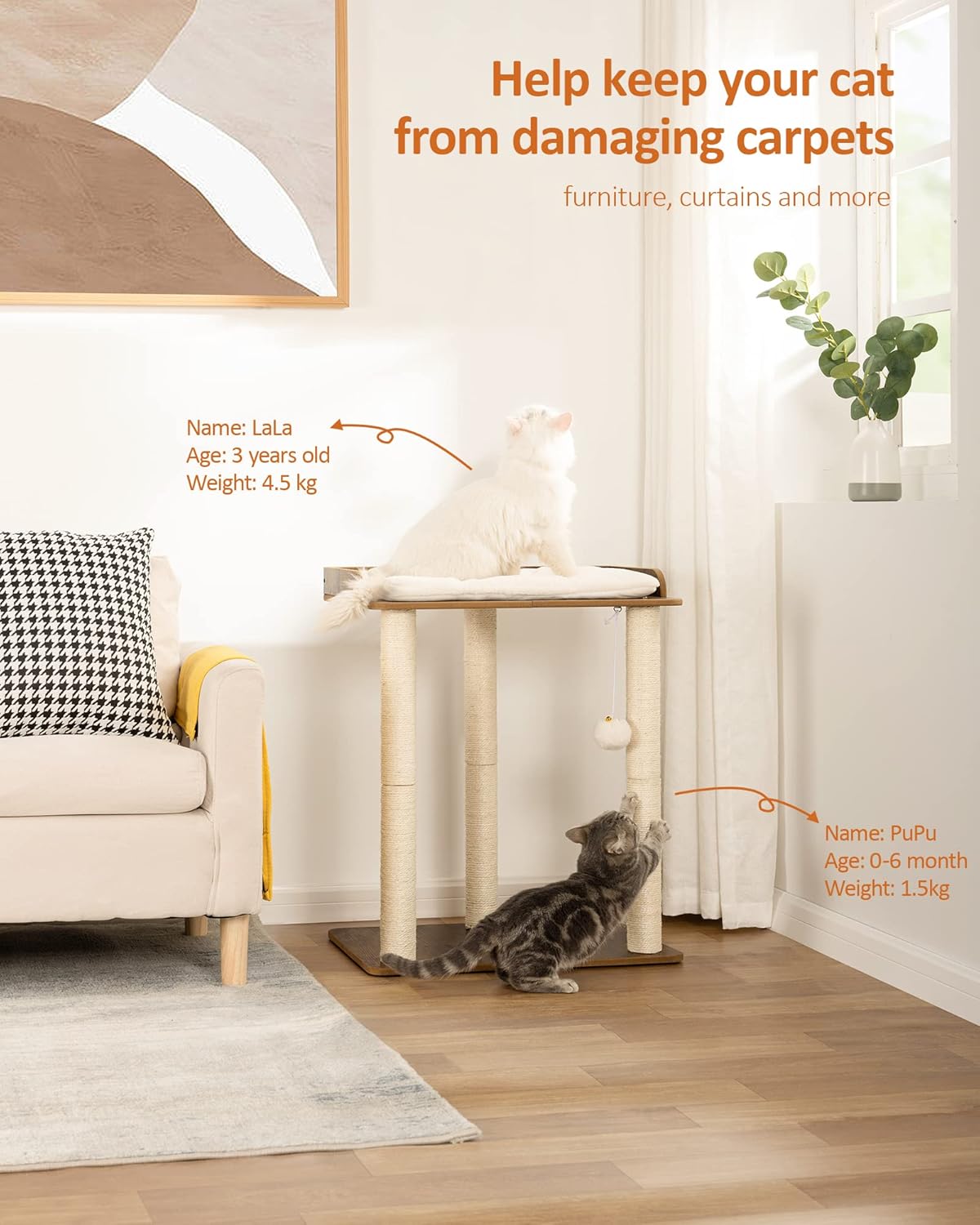 Modern Cat Tree for Large Cats, Full Sisal Cat Scratching Post – Essentials for Cats - Rustic Brown / 22"L x 15.7"W x 26.7"H - image 2