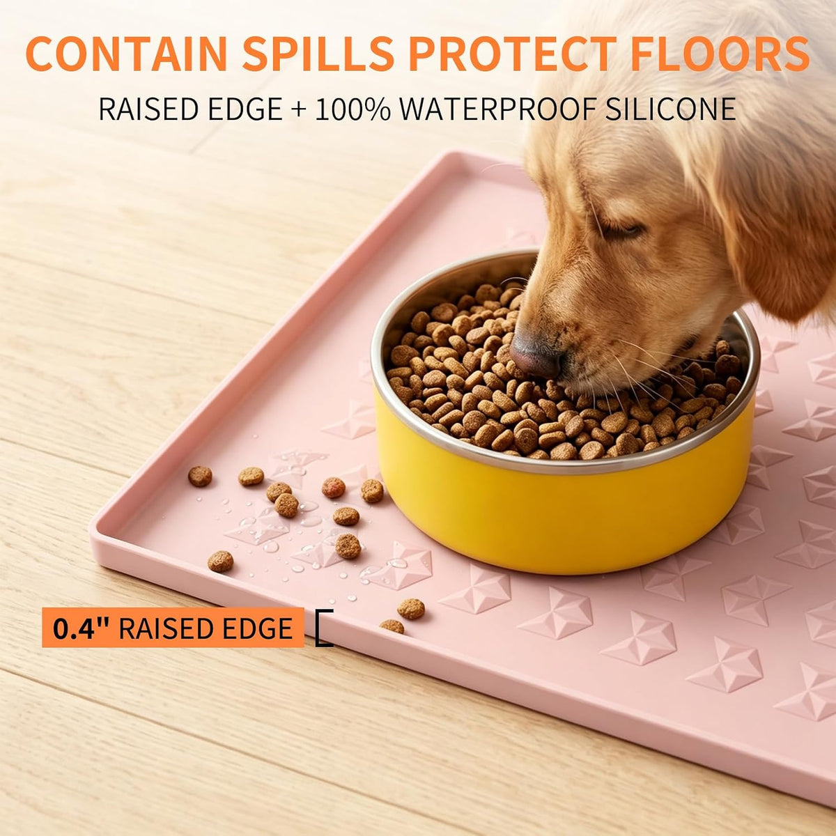 Silicone Pet Feeding Mat, Dog Cat Food Water Bowl Mat - Pink / 18.5"L x 11.5"W - image 2