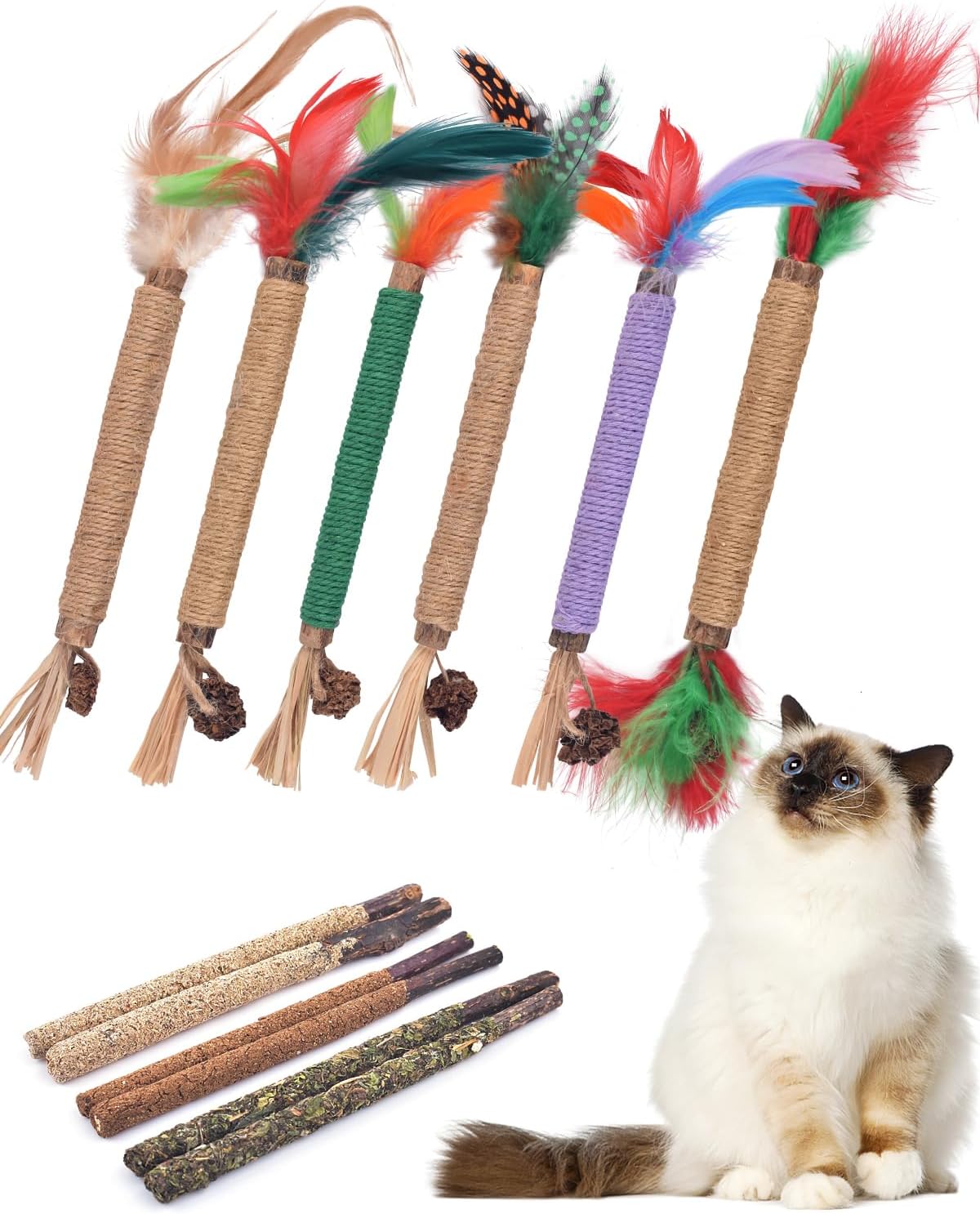 TINDTOP Catnip Chew Toys for Cats - 12 Pack Colorful