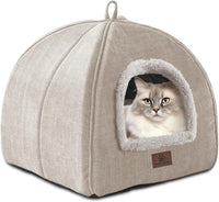 Cat Bed for Indoor Cats - Cat Cave Beds Cat House Cat Tent with Removable Washable Cushioned - Beige-1 / L(17.5 x 17.5 x 17.5 Inch)