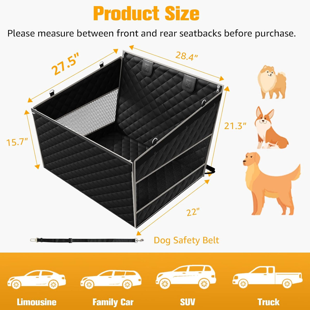 Large Dog Car Seat, Back Seat Extender for Pets with Hard Bottom – Essentials for Dogs - L - image 4