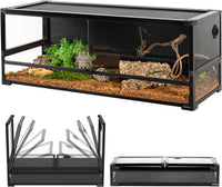 REPTI ZOO 34 Gallon Large Reptile Glass Terrarium Tank with Foam - black / 48 x 18 x 18 inches
